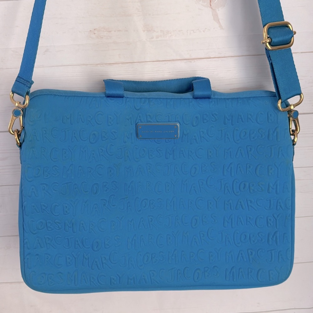Marc by Marc Jacobs Embossed Blue Neoprene Laptop Bag Crossbody